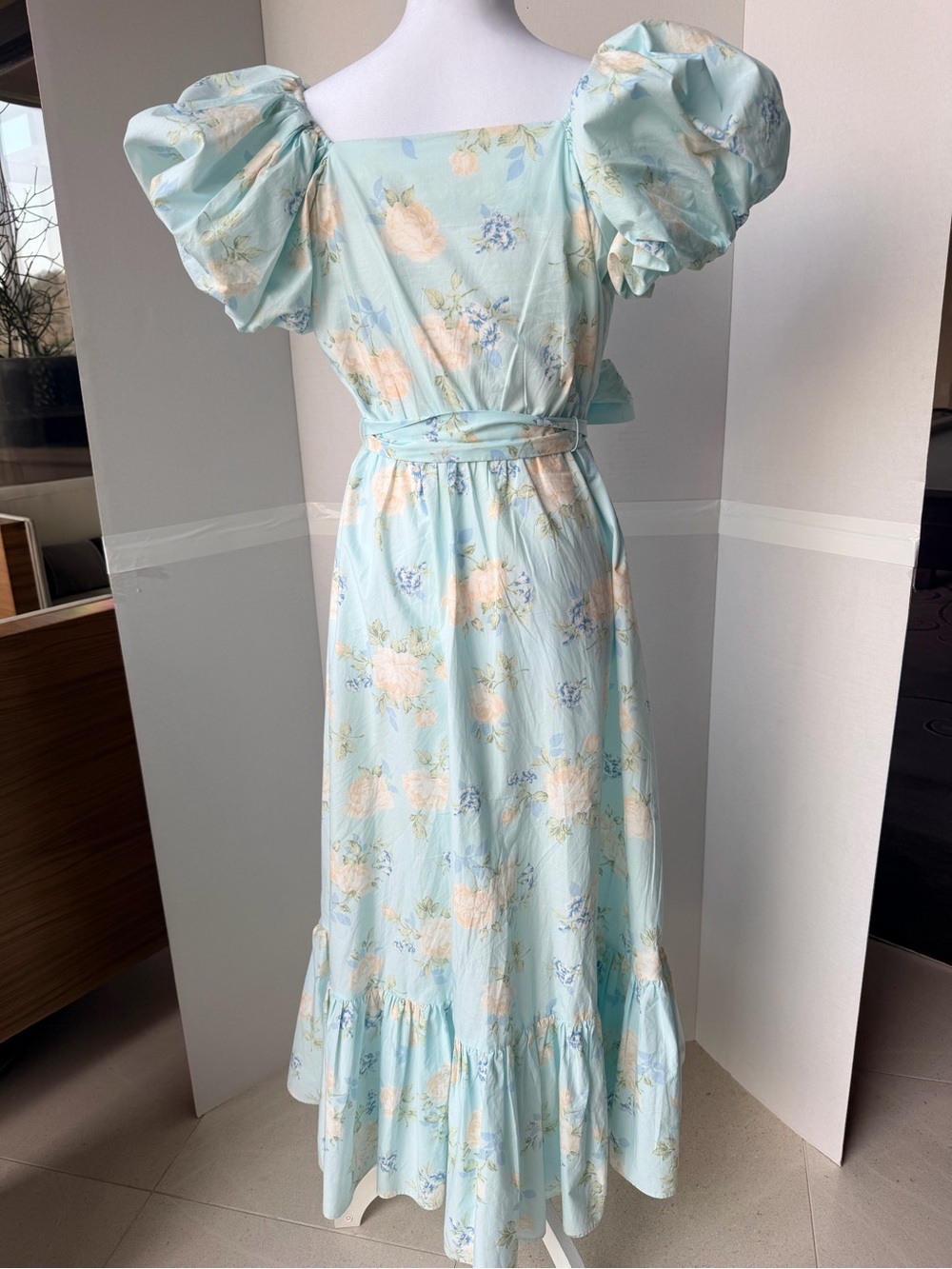 Love Shack Fancy Target collab Blue Floral Puff-Sleeve Maxi Dress - Picture 2 of 12